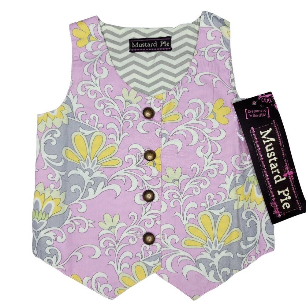 mustard Pie NWT pink floral fancy vest for wedding easter photoshoots 12 months